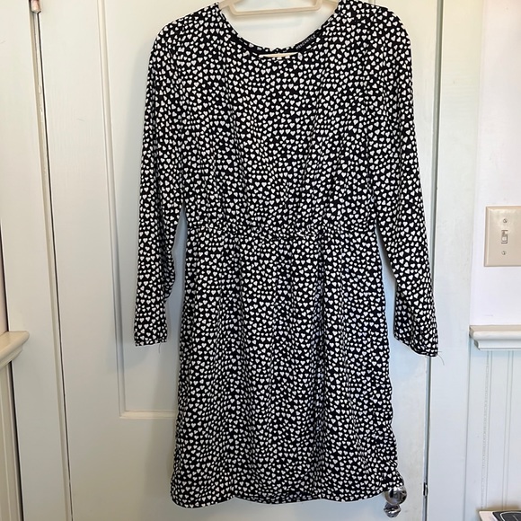 JCrew Factory size 8 long sleeve, heart print dress black and white - Picture 1 of 2